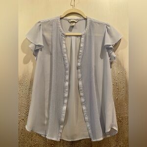 H&M Baby Blue V-Neck Blouse W/Butterfly Short Sleeves and Piping Detail- Size 10